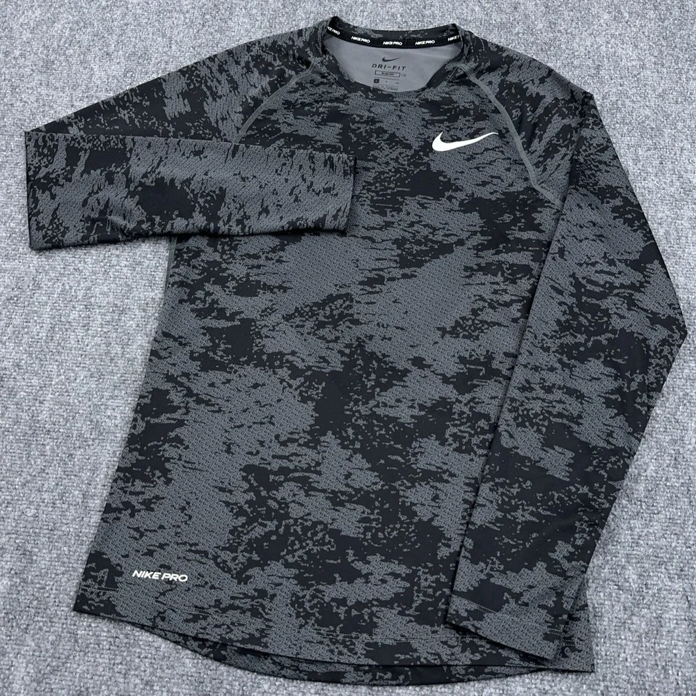 Nike PRO Training Long Sleeve Shirt Men's Small Slim Fit Camo AOP‎ Performance